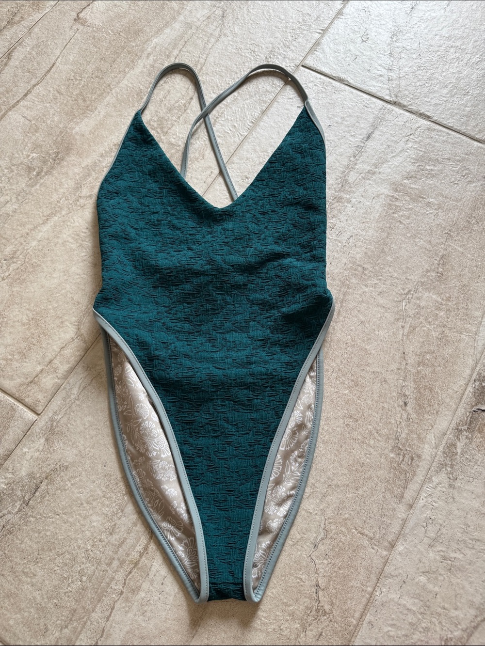 FP Movement by Free People Teal Textured One-Piece with Light Gray Trim